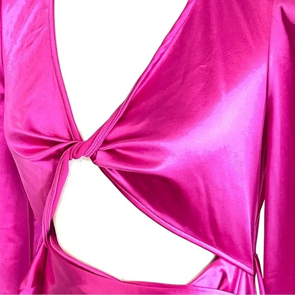 Kript Barbie Things Satin Vibrant Pink Cutout Dress - Picture 3 of 10